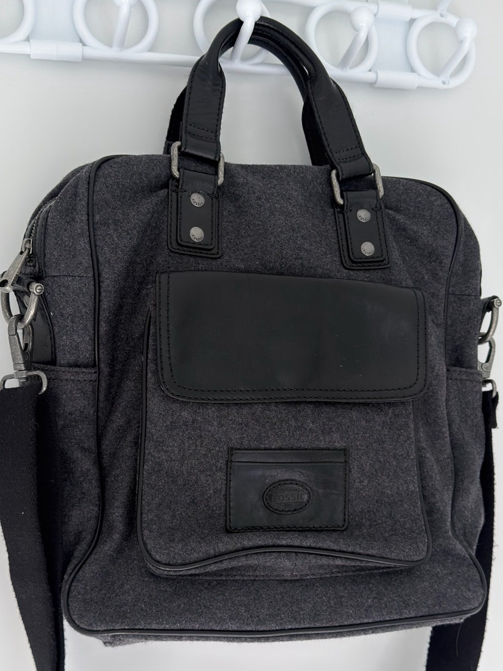Fossil Men's Gray and Black Messenger Bag